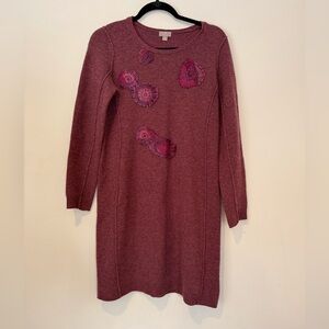 J. Jill Italian Sweater Dress Wool Cashmere Italian Yarn Purple Flowers Small